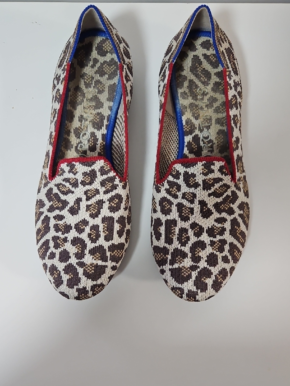 Rothy's The Almond Loafer In Leopard Print with Red Trim Size 8